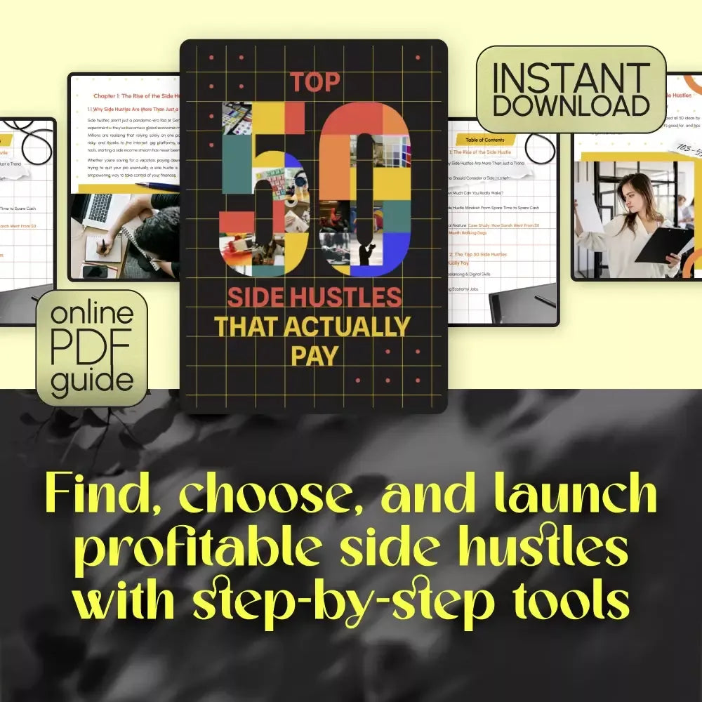 Top 50 Side Hustles That Actually Pay | Digital Download PDF eBook | Side Hustle Ideas That Make Money | Gig Economy & Passive Income